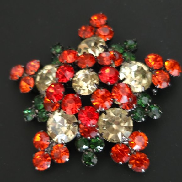 Vintage D&E Juliana Orange, Yellow and Green Rhinestone Brooch Pin Verified - Picture 5 of 7